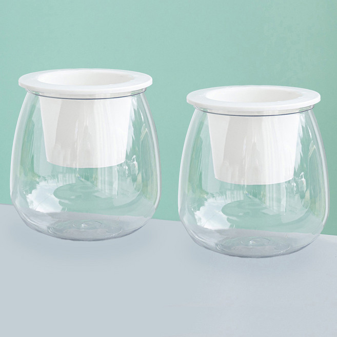 폴라 투명 자동급수 화분 원형, 화이트 + 투명, 2개