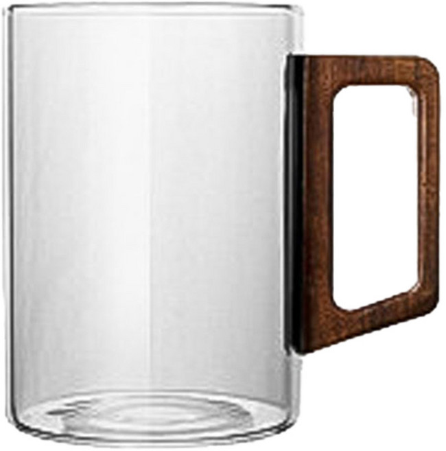 앞날창창 홈카페 우드 손잡이 글라스 머그컵, 투명, 1개