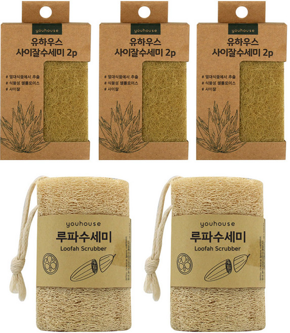 유하우스 사이잘 수세미 2p x 3개 + 루파 수세미 2P 세트, 1세트