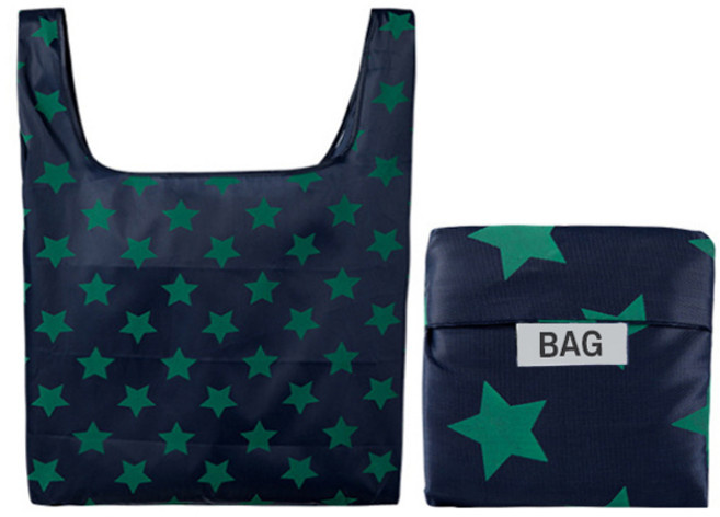 뷰레이터닷컴 아론 포켓 에코 접이식 시장가방 10 x10 cm, 네이비 + 그린스타, 2개