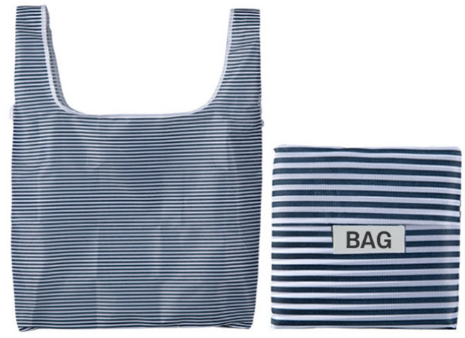 뷰레이터닷컴 아론 포켓 에코 접이식 시장가방 10 x10 cm, 네이비 + 화이트스트라이프, 2개
