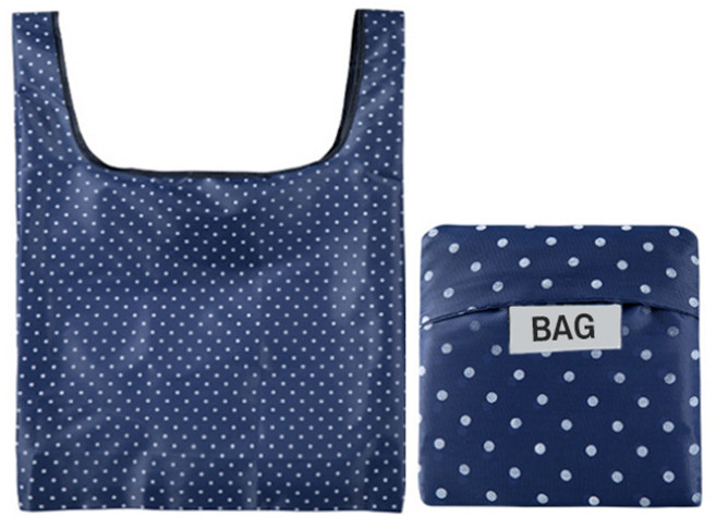 뷰레이터닷컴 아론 포켓 에코 접이식 시장가방 10 x10 cm, 네이비 + 화이트도트, 2개