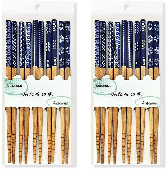 일본식 대나무 고급 젓가락 세트, 블루, 5종, 2세트