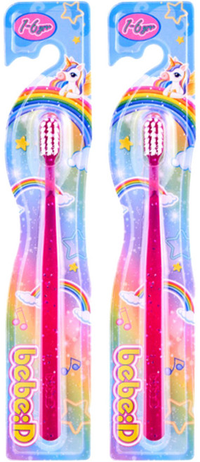 bebeD 유아용 초콜릿도 잘 닦이는 칫솔, 반짝이핑크, 1개입, 2개