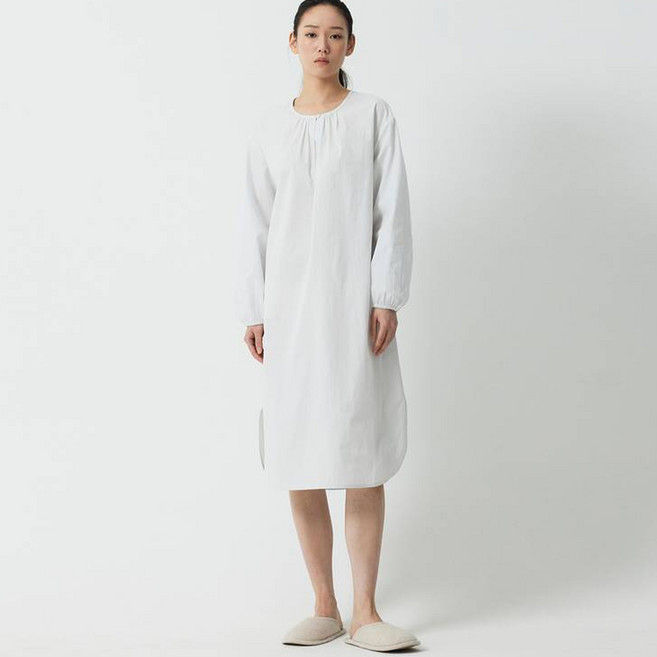 JAJU 여성용 통기성 60수 코튼 루즈핏 긴팔 파자마 원피스