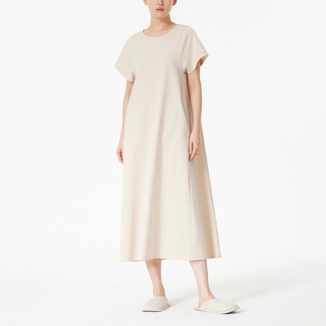 JAJU 여성용 코튼 블렌디드 반팔 파자마 원피스