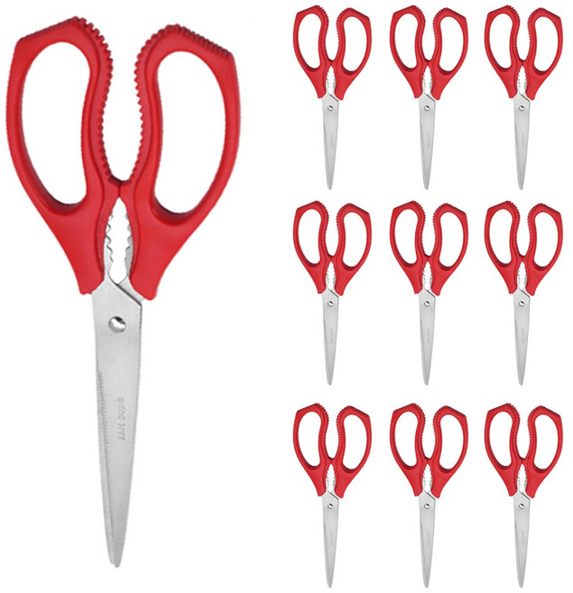 바른리빙 클래식 다용도 주방가위, 레드, 10개