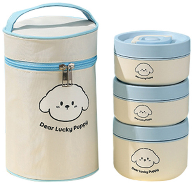 큐트미 아기자기 강아지 보온 도시락 3단 + 런치백 세트 MP576, 혼합색상, 1세트