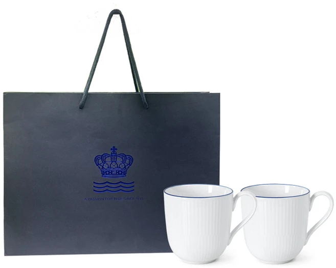 블루 라인 머그컵 370ml + 쇼핑백, 혼합색상, 2개 - 쿠팡