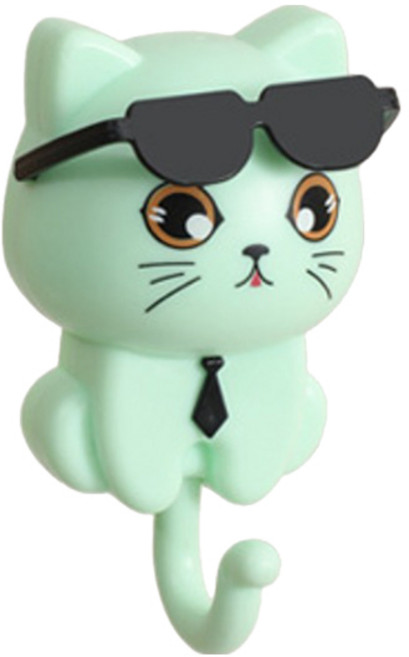 고양이 무타공 벽 후크, 그린, 1개