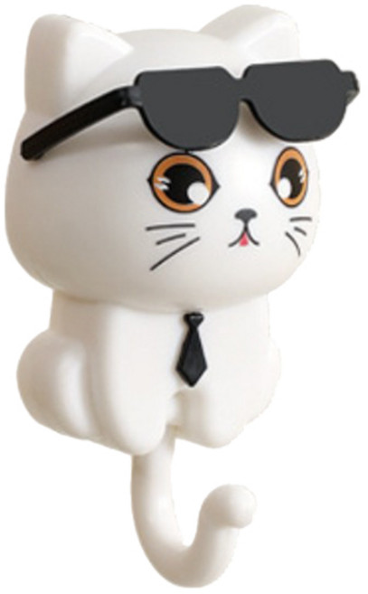 고양이 무타공 벽 후크, 화이트, 1개