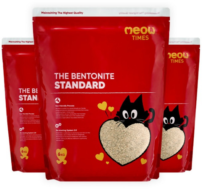 미우타임즈 더 벤토나이트 스탠다드 응고형 고양이 모래, 6kg, 3개, 무향