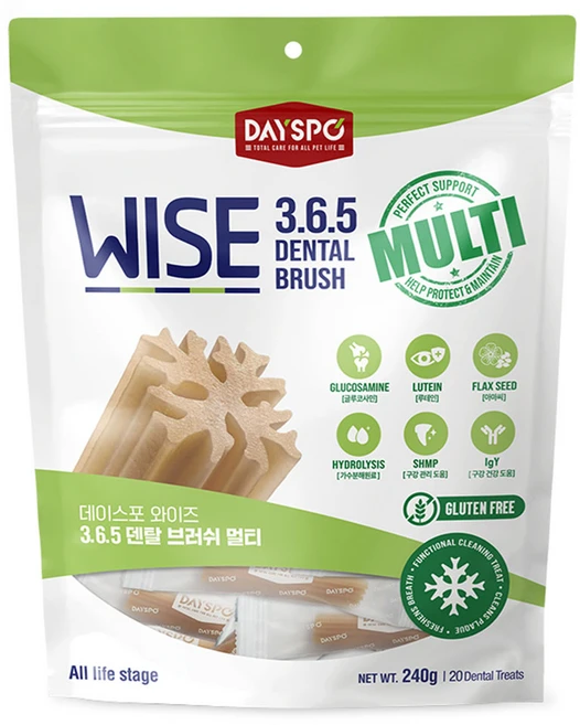 데이스포 강아지 와이즈 365 덴탈브러쉬, 멀티, 240g, 1개 - 쿠팡