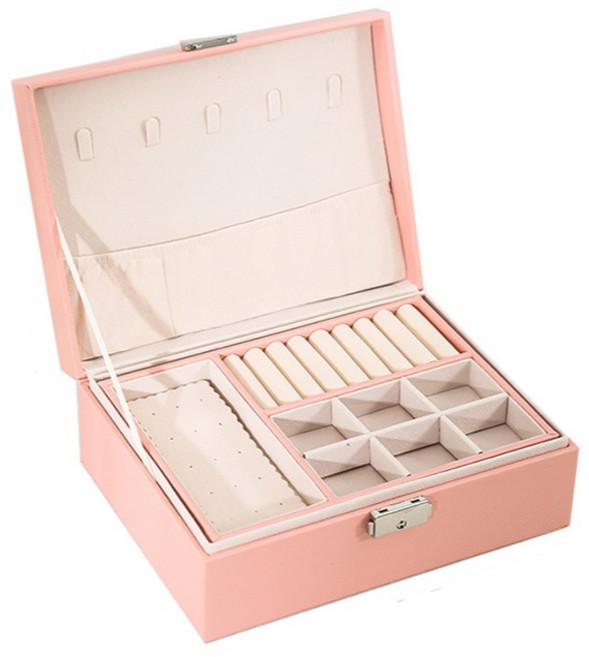 리빙공감 2단 오픈형 칸분할 쥬얼리 보관함, 핑크, 1개