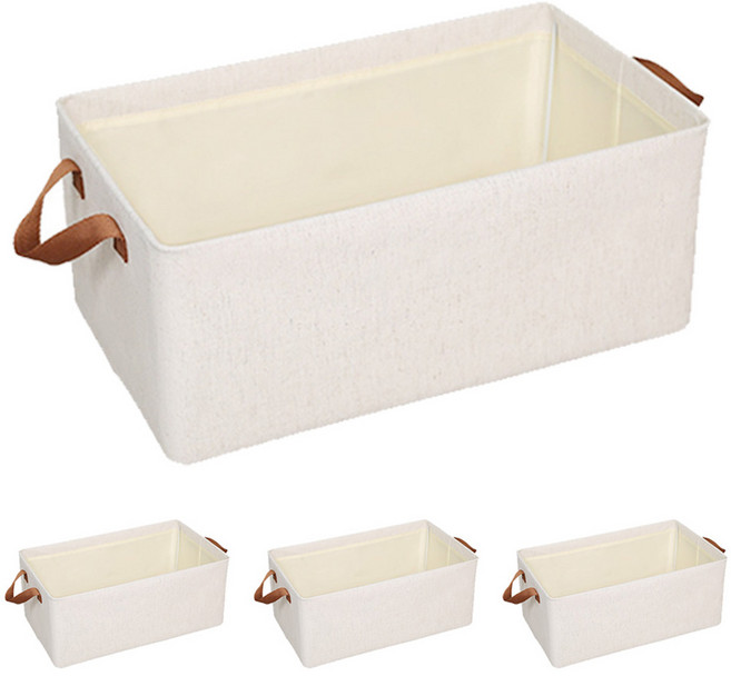 코드86 브라운 손잡이 패브릭 접이식 바구니, 베이지, 4개