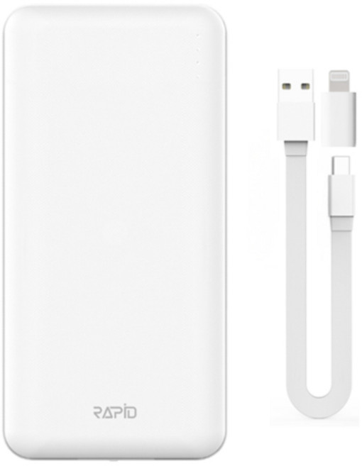 라피드 마스터 듀얼 보조배터리 10000mAh C타입 케이블 + 8핀 젠더 세트, 화이트, RPD-10000