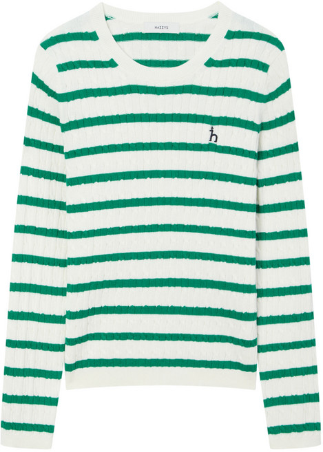 헤지스 여성용 아이코닉 면 라운드넥 케이블 긴팔 풀오버