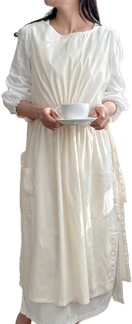 까사베르데 앨리스 베이직 사이드 리본 포켓 롱앞치마, 내추럴, 1개