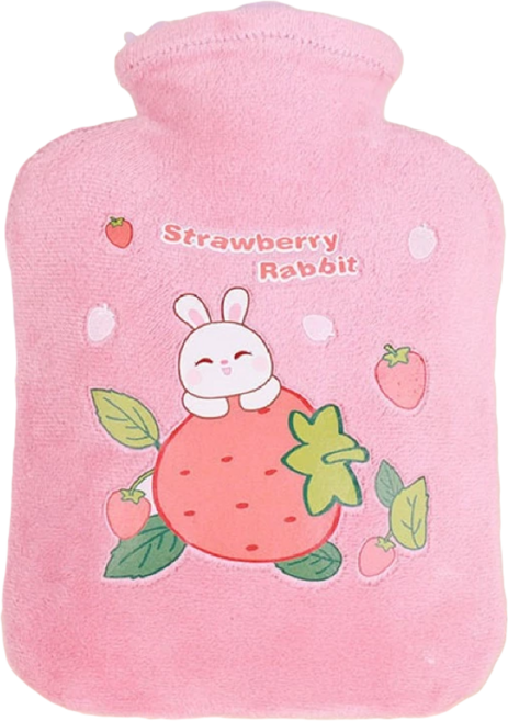 拍平方 毛絨熱水袋 21.5 x 13.5cm 粉色兔子 500ml, 1個