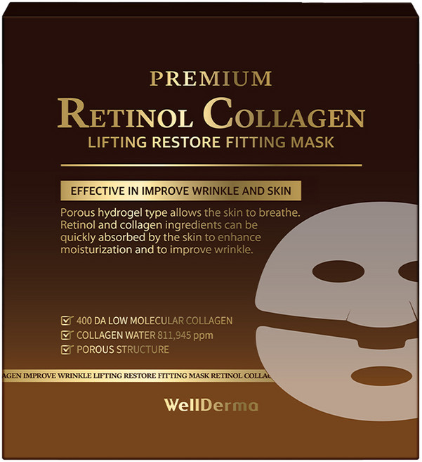 WellDerma A醇膠原蛋白緊緻貼膚面膜, 4片, 1盒