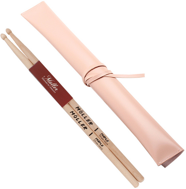 뮐러악기 드럼스틱 2p + 가죽 케이스 세트, 1세트, 핑크