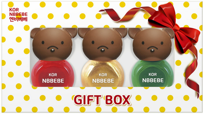 NBBEBE 兒童化妝品 幼兒指甲油 3件組禮盒, 鮮豔紅 + 閃亮金 + 鮮豔綠, 1個
