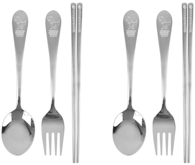 키친유 티라노 수저, 실버, 2세트, 스푼 + 포크 + 젓가락