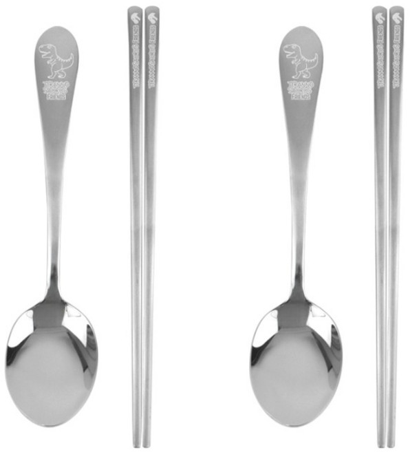 키친유 티라노 수저, 실버, 2세트, 스푼 + 젓가락