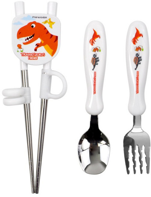 키친유 티라노 1단계 교정용 수저, 1세트, 화이트, 스푼 + 포크 + 젓가락