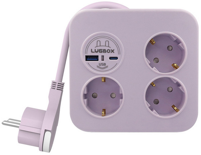 러그 삼구이구 USB 2구 멀티탭 3구 LUG-KSB-03UPD20-1.0, 1.4m, 퍼플, 1개