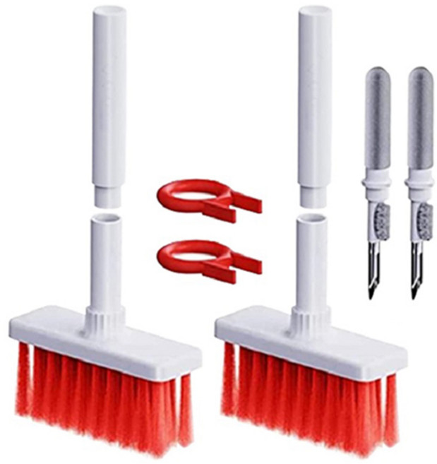 일상나눔 이어폰 청소 스틱 + 키보드 브러쉬 일체형 세트, 레드, 2세트
