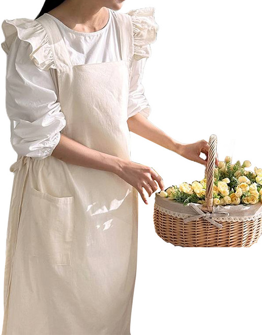 까사베르데 디브 프릴 포켓 에이프런 롱앞치마, 내추럴, 1개