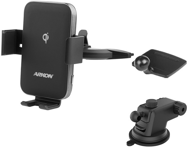 ARKON FOD2 차량용 CD슬롯 듀얼코일 플립 무선충전 핸드폰 거치대, 블랙, DWC3CD