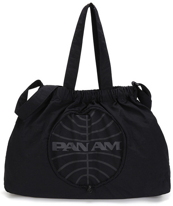 PanAm 男女通用圓形抽繩大托特包 0181, 黑色