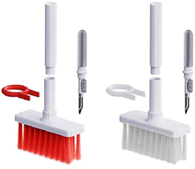 일상나눔 이어폰 청소 스틱 + 키보드 브러쉬 세트, 화이트 + 레드, 1세트