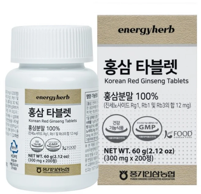 에너지허브 홍삼 타블렛 60g, 1개, 200정 - 쿠팡