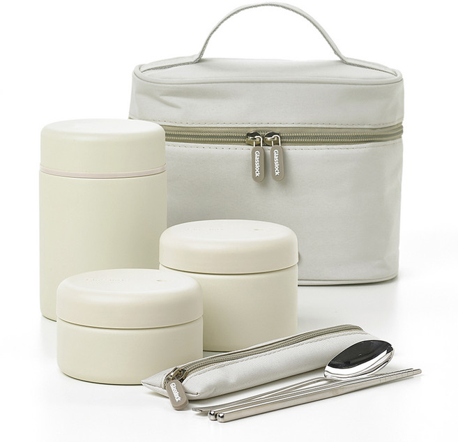 글라스락 플레인 보온도시락 세트 970mL, 베이지, 1세트