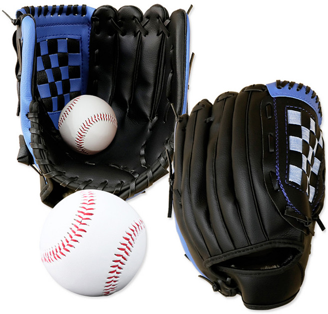 마메 야구 캐치볼 우투 글러브 2p + 야구공 2p, 검정 + 파랑, 1세트
