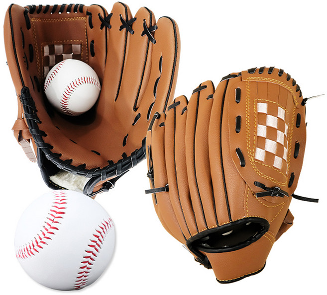 마메 야구 캐치볼 우투 글러브 2p + 야구공 2p, 브라운, 1세트