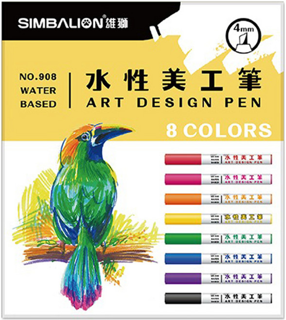 SIMBALION 雄獅 NO.908水性美工筆8色組, 混合顏色, 1組
