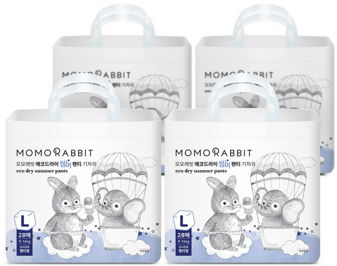 모모래빗 에코드라이 썸머 팬티 기저귀 아동용, 대형(L), 112매