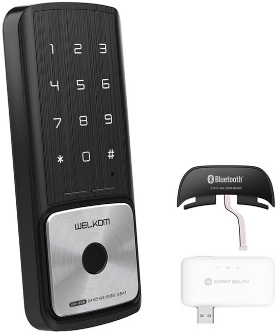 솔리티 웰콤 샷시문 전용 지문인식 디지털 도어락 + 블루투스 모듈 + 브릿지 세트, WA-35B, 고객직접설치