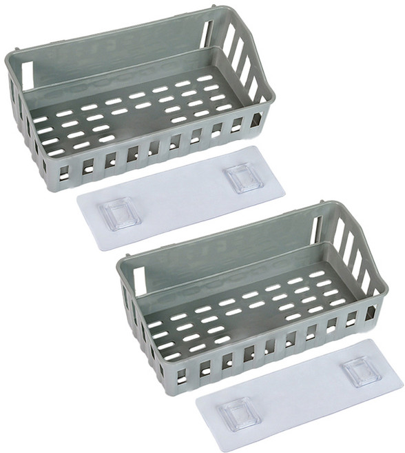 한봄누리 벽걸이 플라스틱 정리 선반 욕실 바구니, 그레이, 2개