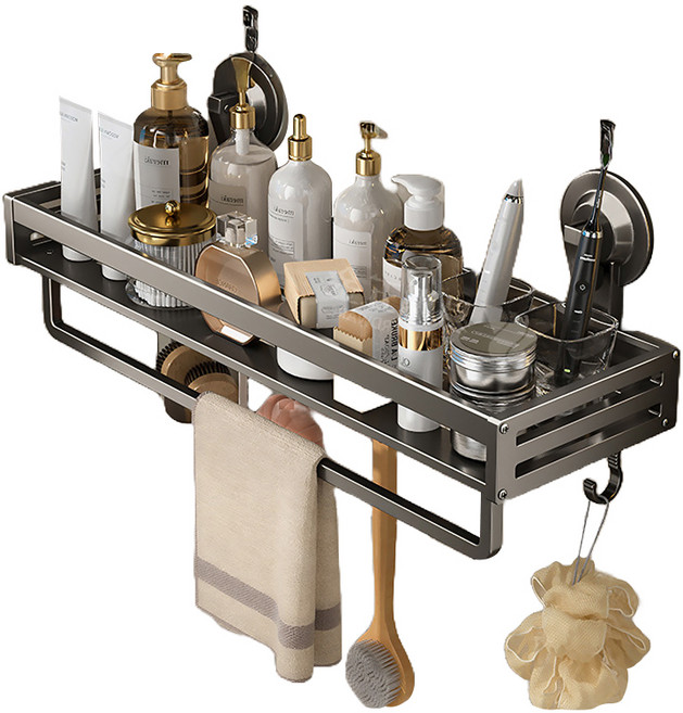 한봄누리 욕실 무타공 흡착 일자 선반 고리 수건걸이, 다크그레이, 1개