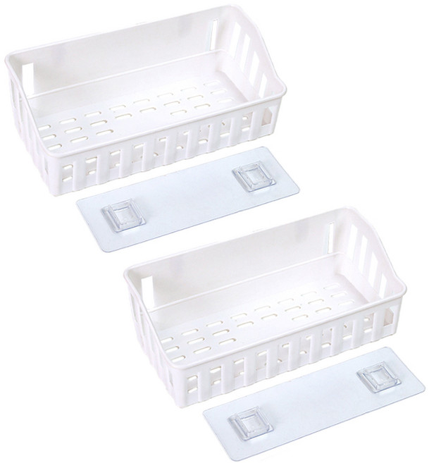 한봄누리 벽걸이 플라스틱 정리 선반 욕실 바구니, 화이트, 2개