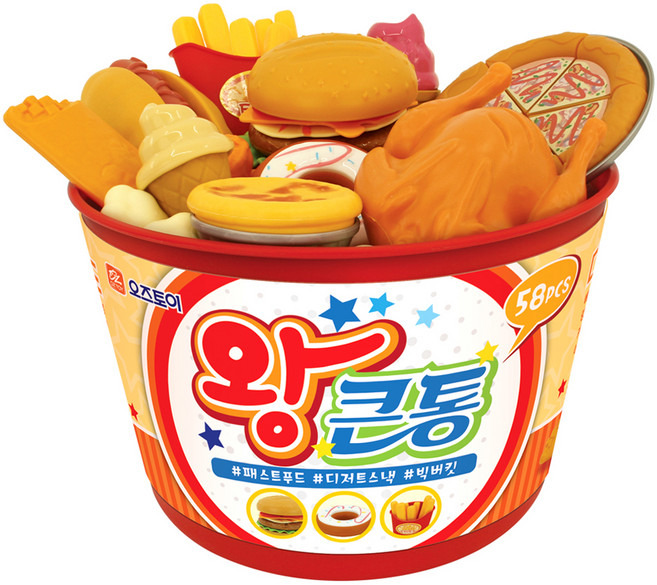 오즈토이 왕큰통 패스트푸드 버킷 주방 소꿉놀이, 혼합색상, 1개
