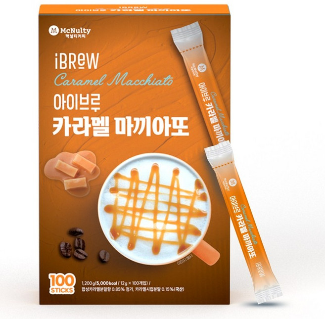 맥널티커피 아이브루 카라멜 마끼아또 커피믹스, 1개, 100개입, 12g