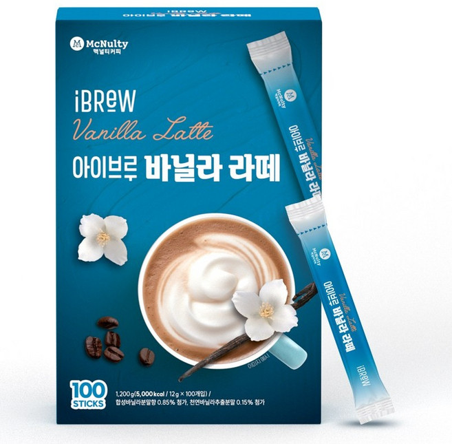 맥널티커피 아이브루 바닐라 라떼 커피믹스, 1개, 100개입, 12g