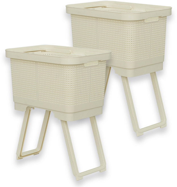 라이피스트 포밍 스탠딩 접이식 빨래바구니 2p, 아이보리