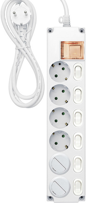 가가넷 포인트 개별 멀티탭 6구 16A + 메인 SW 안전커버 + 안전커버 2p 세트, 화이트, 1세트, 1.5m